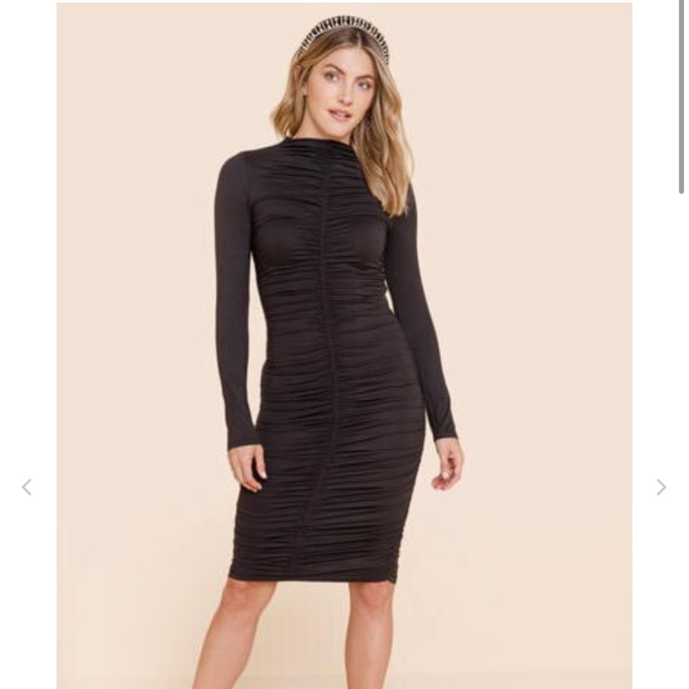 NEW W TAGS Black Midi Ruched Dress